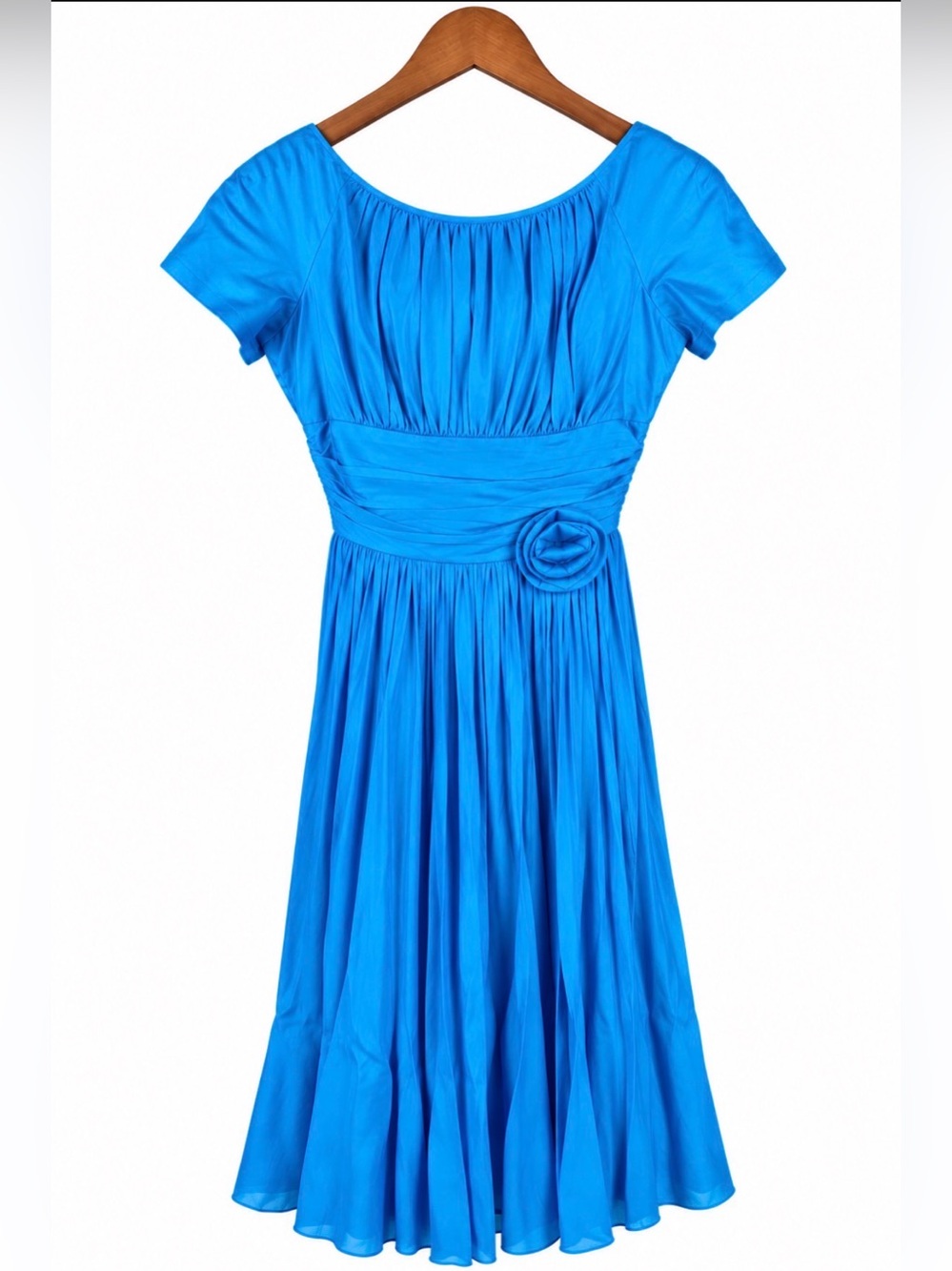 Vintage Gay Gibson Blue Rayon Rosette Dress Size 7